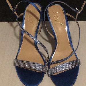 Badgley Mischka blue with diamond peep toe shoes